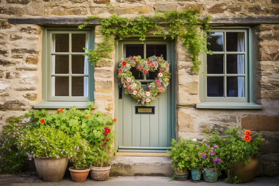 a pretty wooden porch with flowers